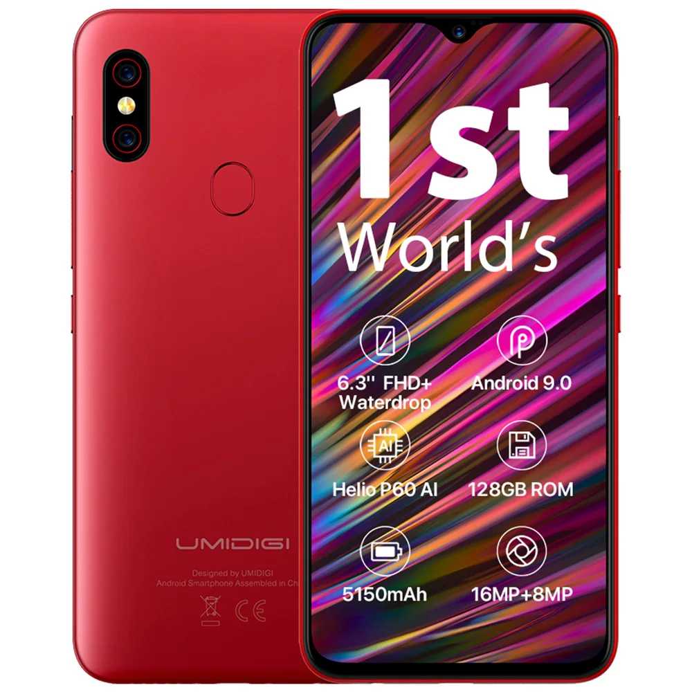 6,3 дюймов UMIDIGI F1 4G Смартфон Android 2,0 ГГц 9,0, четыре ядра, 4 Гб Оперативная память 128 Гб Встроенная память 16.0MP Фронтальная камера 5150 мА/ч, чехол для мобильного телефона - Цвет: Lava Red