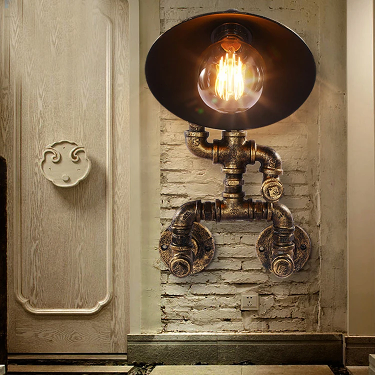 Ретро Лофт Железный водопровод робот настенный светильник креативный ресторан спальня гостиная лестница прохода коридор исследование паб кафе лампа бюстгальтер