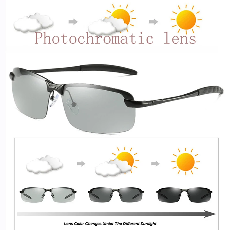 Brand Photochromic Sunglasses Mens Transition Lens Driving Polarized