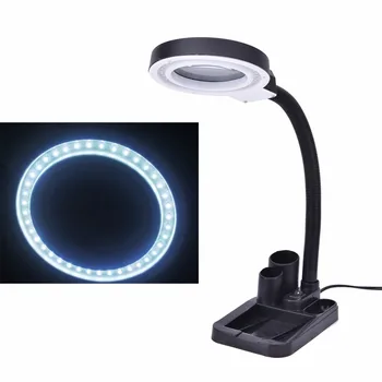 

2017 Multi-function Magnifying Crafts Glass Desk LED Lamp + 5X &10X Magnifier+40 LED Light+pen Holder Modern Push Button Switch