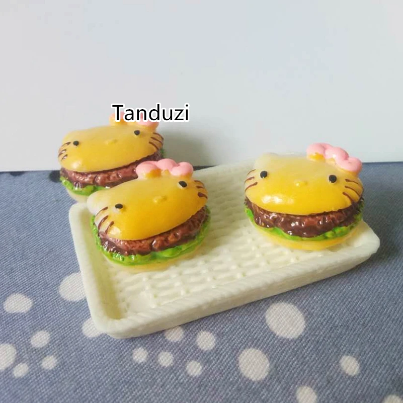 

Tanduzi 20PCS Cute Miniaturas Resin Hamburger Flatback Cabochon KT Hamburger Phone Hair Pendant DIY Decoden