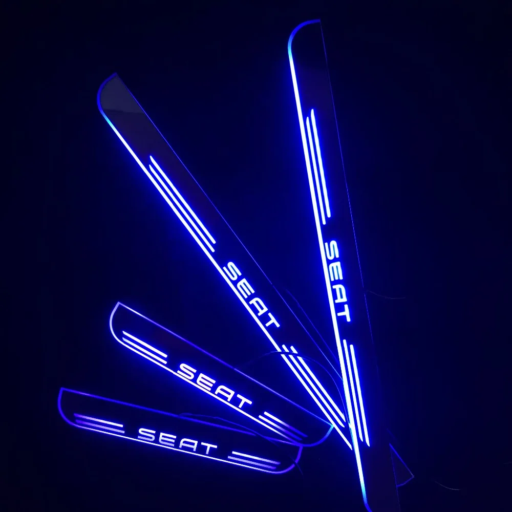 RQXR led движущиеся двери потертости для сиденья Леон динамический порог пластина плоский накладной поток/фиксированный свет, 4 шт