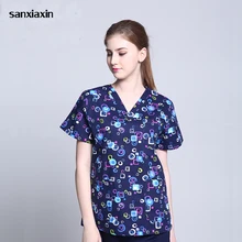 Дизайн печати хлопок костюм медика наборы унисекс рабочая одежда для больниц униформы с короткими рукавами скраб лабораторная Одежда Набор медсестры униформа