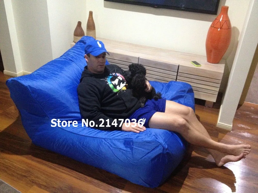 Sun lounger living room bean bag chair, extra wide waterproof beanbag sofa seat in Cobalt blue