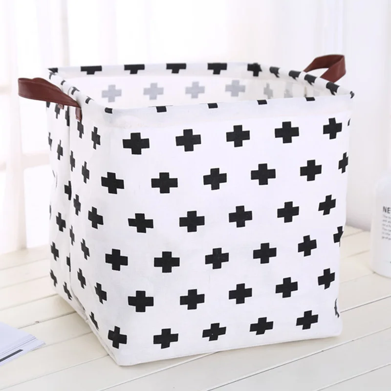 2019 New Organizer Creative Lattice Storage Box Folding Storage Basket Cotton Linen Art Plus Size Toy Laundry Basket Organizador
