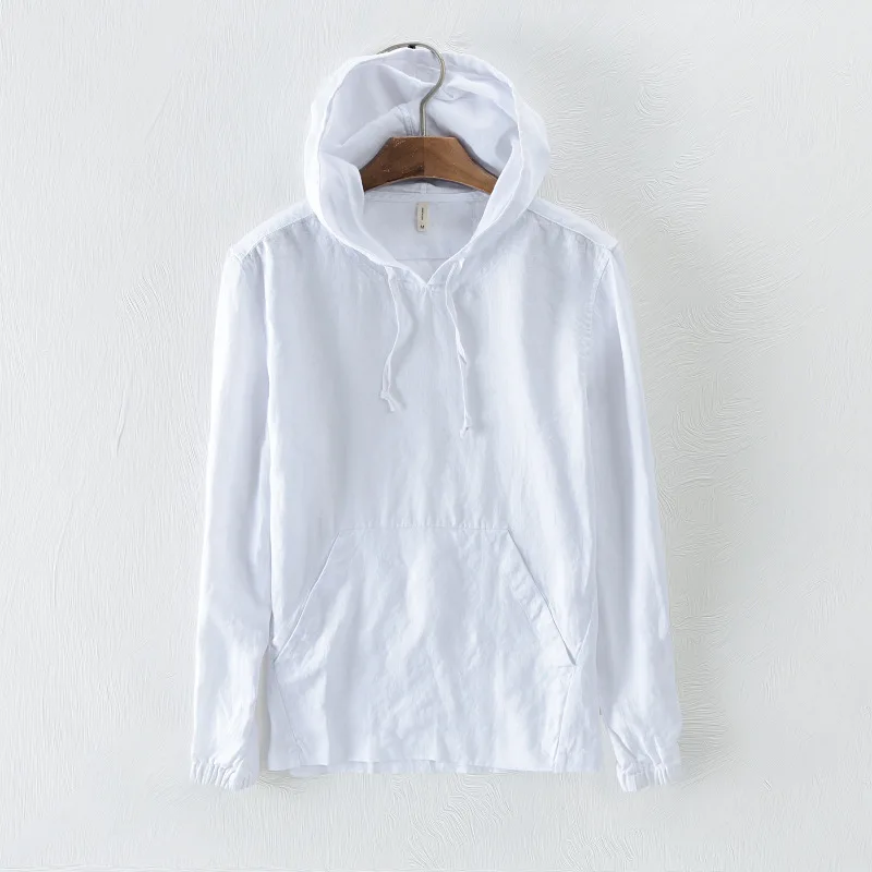 

2018 Men's Solid Color Linen Sweatshirt Hooded Casual Breathable Comfort