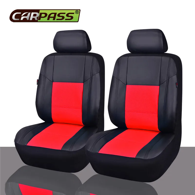 Автомобиль-Пасс Пробивной полный кожаный 2 передних сиденья Красный Синий Бежевый пэчворк черный чехол сиденья подходит для Toyota hyundai Mazda VW - Название цвета: Красный