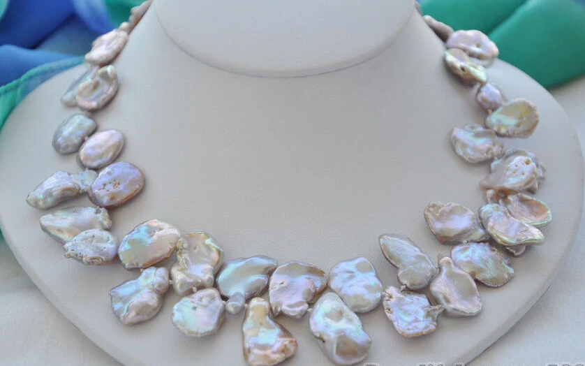 

Miss charm Jew.593 NATURAL 17" 20mm LAVENDER lamina KESHI REBORN PEARL NECKLACE