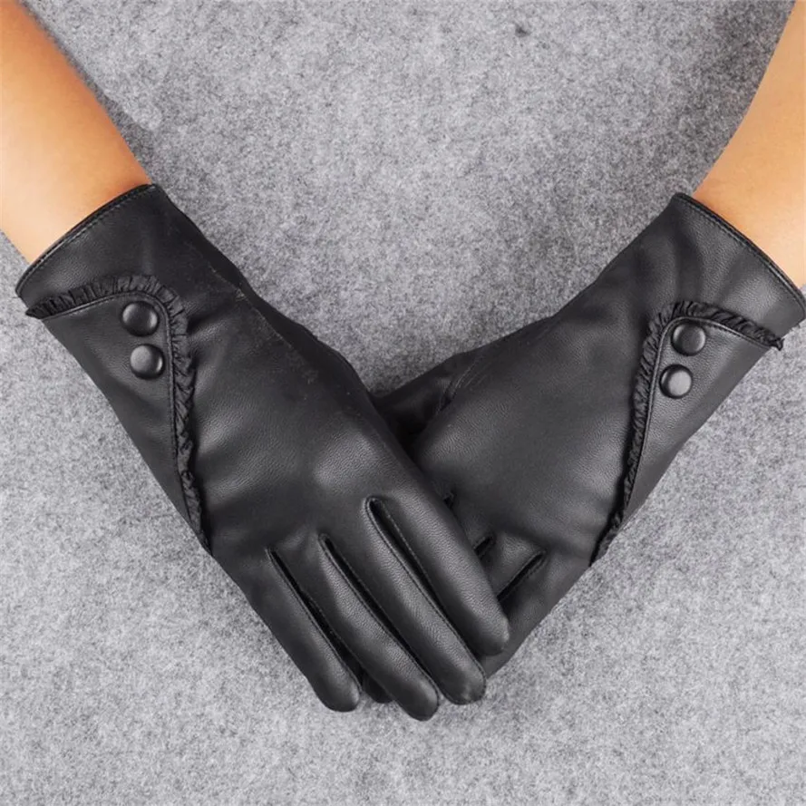 Бесплатная перчатки Страусиные Для женщин 2019 Мода наручные боковой кнопки украшения из искусственной кожи женские перчатки Dropshipping B0120