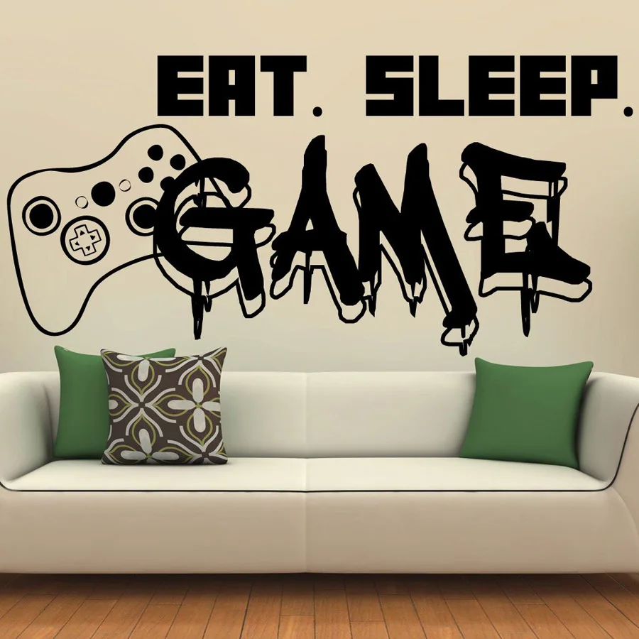 Наклейка на стену для геймера Eat Sleep Game контроллер видео настенный игровой стикер для спальни Виниловые наклейки настенные декор обои G52