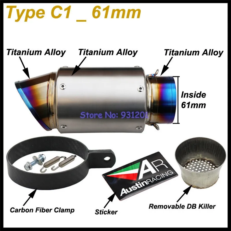 Настроить 51 мм 61 мм 63 мм 65 мм мотоцикл глушитель трубы AR углеродно-титановый волокно глушитель выхлопной трубы мотоцикл дБ убийца - Цвет: Type C1 - 61mm