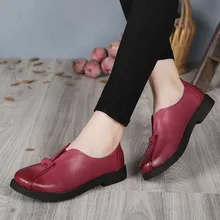 2017 VALLU Handmade Women Shoes Genuine Leather Flat Heels Round Toes Platform Women Causual Shoes