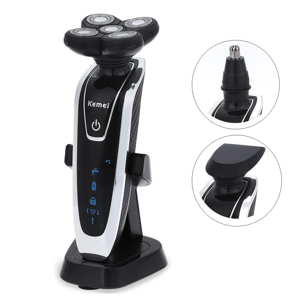 

Kemei Electric Shavers 5D Floating Heads Washable Beard Body Use with Nose Trimmer Safety Professional Razor for Man Face Care