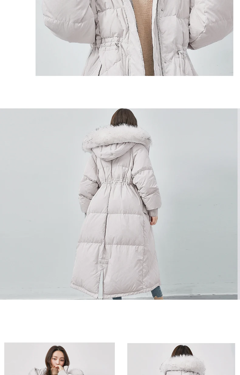 Высокое качество белый утиный пух куртки женские зимние теплые большой Лисий меховой воротник с капюшоном пальто женские длинные пуховики