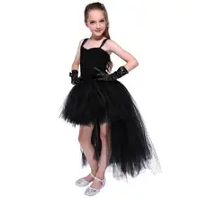 Girls V-Neck Polka Dance Costumes with Gloves Girl Sleeveless Black Polka Dot Tulle Tutu Dress for Kids Halloween Witch Clothes kids heart polka dot tee