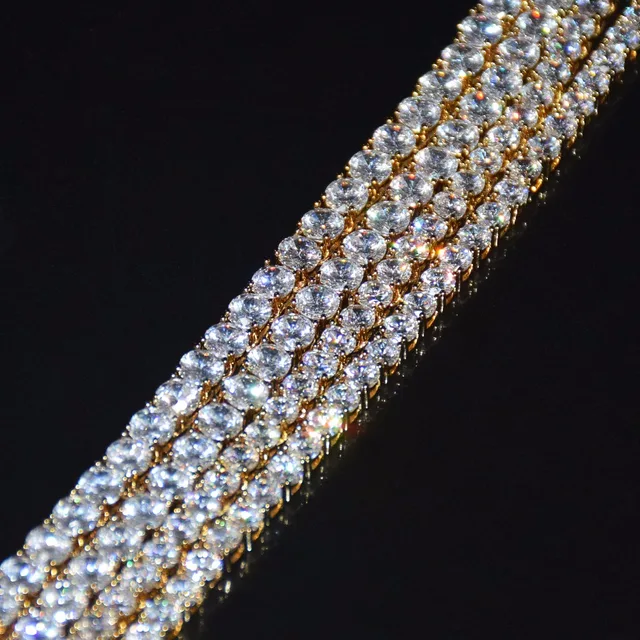 4mm 5mm 6mm 1 Row Tennis Chain Zircon Necklace Hip Hop Jewelry Gold Color Copper Material Men Rock Link 18inch 20inch 3