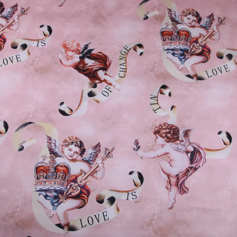 Ангелы печати розовый полиэстер Шармез имитировать шелк атлас Ткань для женщин летнее платье пижамы рубашка и брюки Швейные DIY-AF904-2