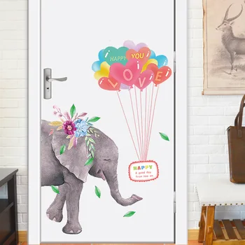 

Cartoon elephant balloons Wall Sticker baby kids room bedroom home decorations wall edge wallpaper Mural nursery door stickers