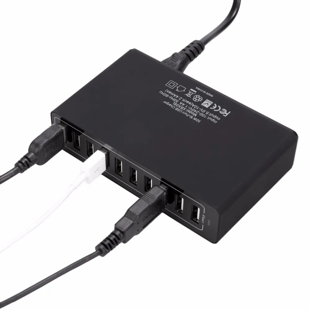 Лидер продаж 10A 50 Вт 10 Порты и разъёмы зарядное устройство черз порт USB Hub Мощность Порты и разъёмы мульти-Порты и разъёмы USB Зарядное устройство EU US Стандартный Смарт мульти защиты VoltageBoost