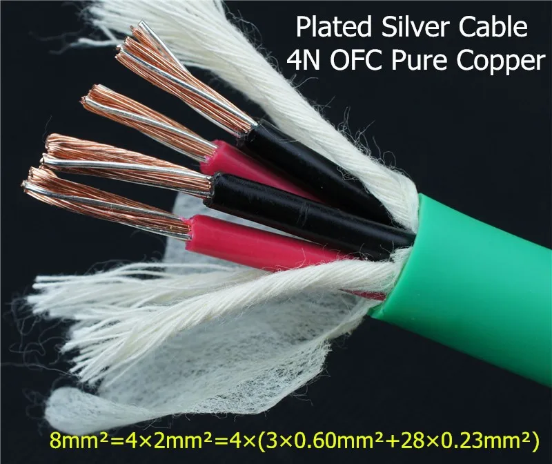 Bulk Cables 4*2Square 8 Square 4N OFC speaker cable Plated Silver Cable