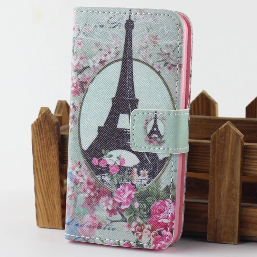 

PU Leather Case for iPhone 5 5s Magnetic Flip Pattern Eiffel Tower Style Stand Cover Wallet Case For iPhone 5 5S Phone Case Bag