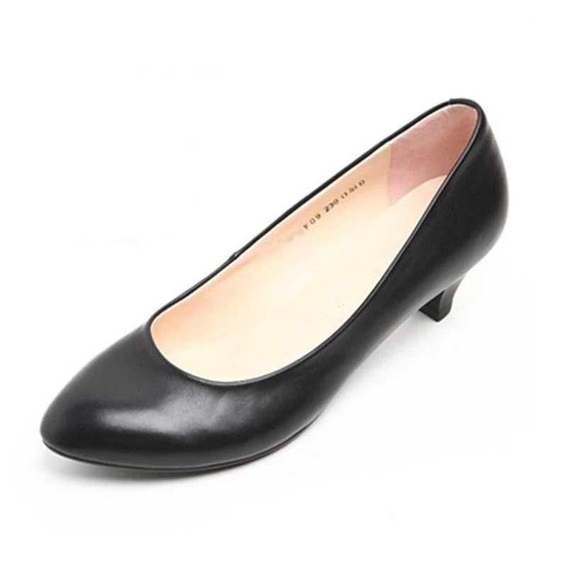

Spring and autumn real leather work black professional low heel shoes with working clothes interview with the stewardess shoes