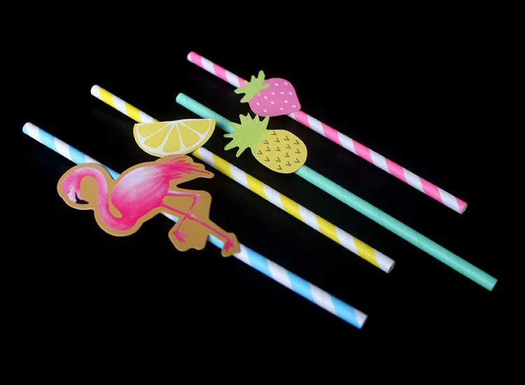 10pcs Flamingo/Strawberr Print Str Print Straws Kids Birthday Party Wedding Decorations Grand Event Supplies Drinks Paper Straws