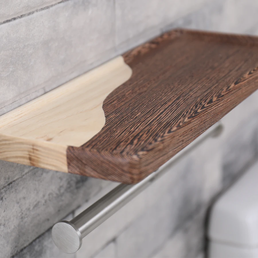 

Wooden Toilet Roll Holders Wall Mounted Toilet Paper Holder with Wood Shelf & Stainless Steel Double Bathroom Accessories Retro