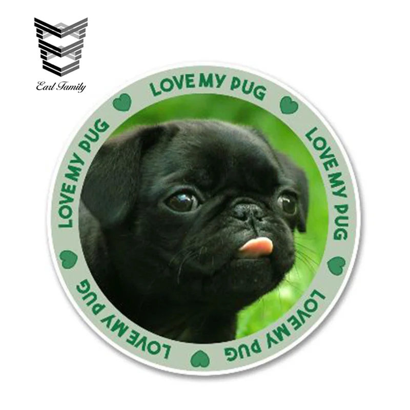 

EARLFAMILY 13cm x 13cm Funny Black Pug Dog Car Sticker Vinyl Reflective Decal for Car Head Engine Cover Windows Trunk Decoration