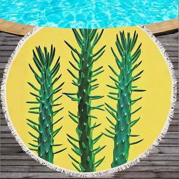 

Summer Sunbath Pineapple Cactus Printed Large Big Microfiber Round Towel Beach With Tassels Thick Terry Serviette De Plage