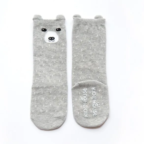 Новое поступление Детские носки с противоскользящим покрытием; длина до колена; для девочек и мальчиков хлопковые носки для детей ясельного возраста животного мягкий хлопковый для младенцев Детские носки Носки с рисунком медведя из мультика для детей 0, 1, 2, 3, GZ215 - Цвет: GZ215 Gray Bear