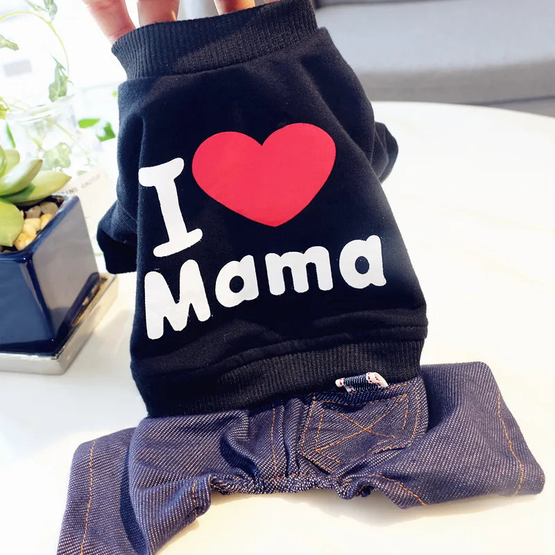 Summer Breathable Cat Clothes I LOVE MAMA Clothing For Cats Winter Jumpsuit Overalls For Dogs