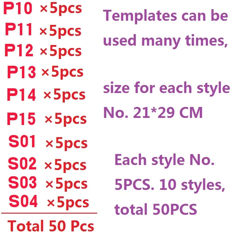50 PCS Templates 11 Татуировки, Пигмент для временных татуировок. Натуральный и долговечный(органический Jagua Фруктовый гель/чернила). Без спирта. 10 мл 6 цветов и перерабатываемые Шаблоны - Цвет: 50 PCS Templates 11