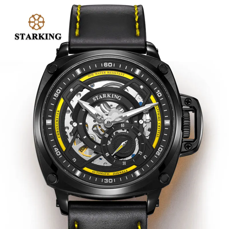 STARKING 50 м водонепроницаемые мужские часы xfcs Оригинальные Мужские автоматические механические часы в армейском стиле Прямоугольные Наручные часы - Цвет: AM0236HL20