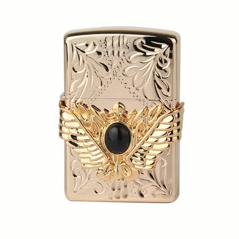 

Metal lighters, black gemstone wings pure bronze carvings of kerosene lighters,Craft gift lighter.Gifts for men.