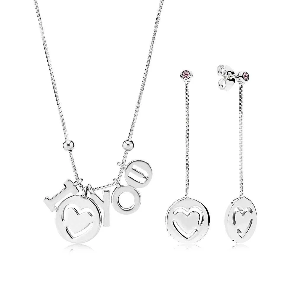 

Kristie 100% 925 Sterling Silver I Love You Necklace and Earring Gift Set fit charm original NECKLACE jewelry Set