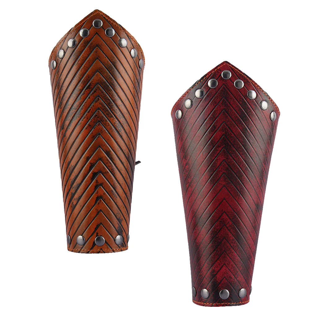 Punk Arm Warmers Ancient Gothic Mens Leather Wrist Bracer with Embossing Guards Arm Protector Wide Leather for Female Male Biker
