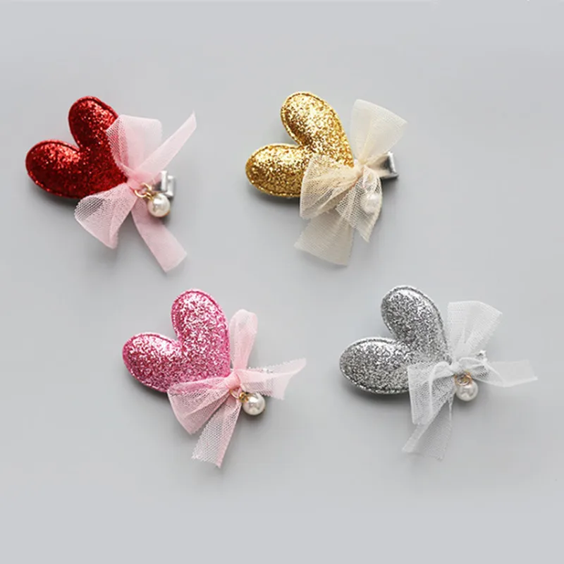 Buy 10pcs/lot Glitter Valentine Red Heart Hair Clips