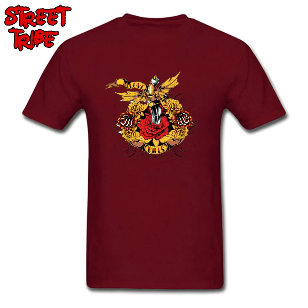 dagger rose825yy Round Collar Tshirts ostern Day Normal Tops T Shirt Short Sleeve Plain 100% Cotton Fabric Tops & Tees Men's dagger rose825yy maroon