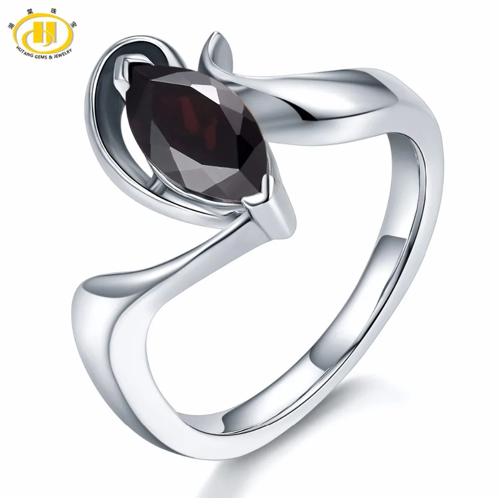 Hutang 1.2Ct Mystery Black Garnet кольца твердые 925 пробы Серебряное кольцо натуральный драгоценный камень огранки маркизы хорошее ювелирное изделие для женщин подарок