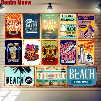 

Summer Beach Plaque Surf Club Vintage Metal Art Painting Hawaii Party Club Party Pub Bar Decor California Wall Tin Sticker MN123