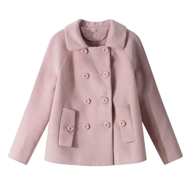 Women Short Coat 2016 Autumn Winter Pink Lady New Jacket Double Button