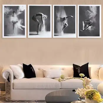 

50X70 cm Black and White Elegant Ballet Dance Girl Poster Canvas Painting Nordic Style Portrait Wall Art Pictures Home Decor