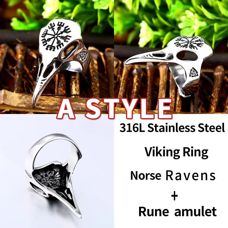 BEIER stainless steel character geometry Viking raven head ring for man`s gift Punk rock Jewelry boy`s gift BR8-582