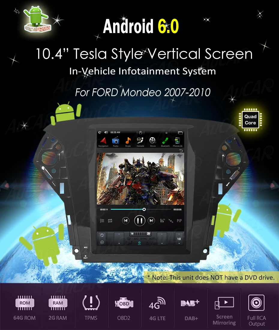 Tesla style 10," для Ford Mondeo 2007-2010 Автомобильный Аудио мультимедийный плеер gps система Bluetooth wifi 4G Вертикальная стерео ips