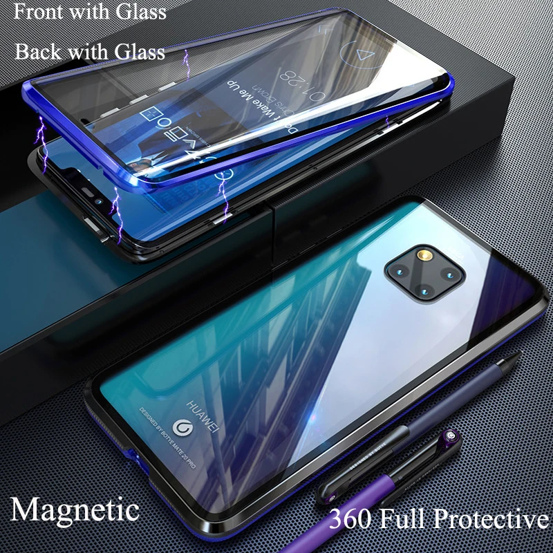 Чехол для Huawei Mate 20 Pro Магнитный Передний + задний двусторонний 9H чехол из