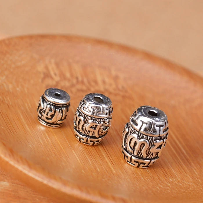 

New! 925 Silver Tibetan OM Mantra Beads Sterling Silver Buddhist Words Jewelry Beads Real Silver Tibetan Six Proverb Beads