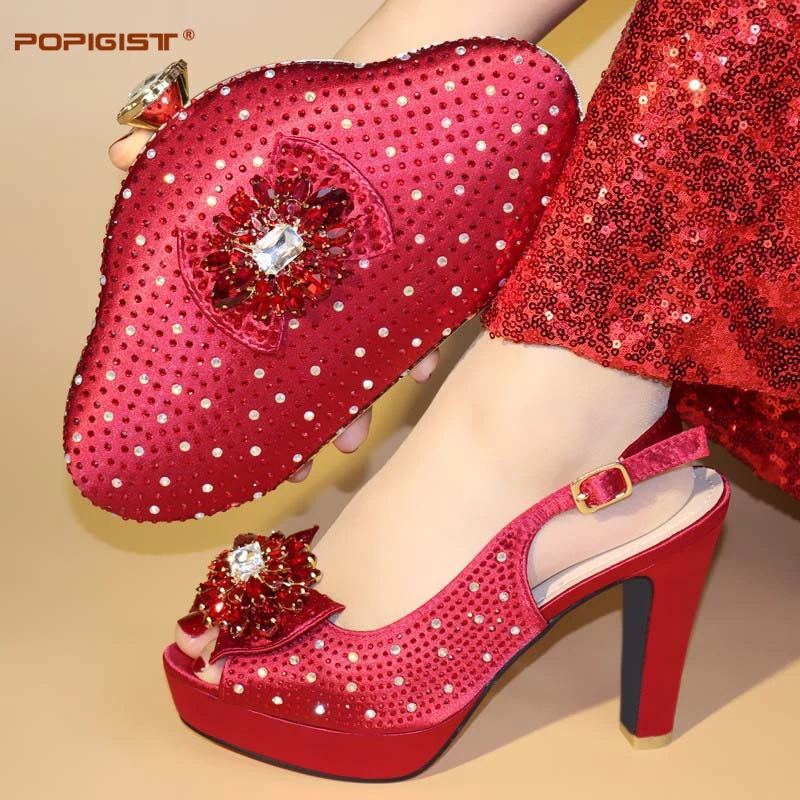 Ensemble Blue Chaussures wine Élégant Violet Spécial Brillant Femmes purple Cristal Sac Italiennes Avec Mode Fête La Et Pour gold Assorti IaIq7x