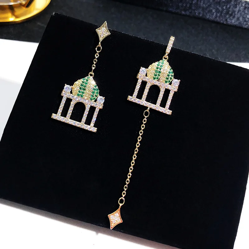 

SWOUR New Fashion Jewelry S925 Silver Needle Unmatched Castle Design Colorful Crystal Dangle Earrings For Women S440