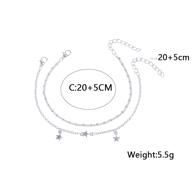 Sindlan 2 шт простой серебряный браслет на лодыжку звезда нога браслет на ногу пляж ножной браслет браслеты Набор Модные женские сандалии украшение для лодыжки